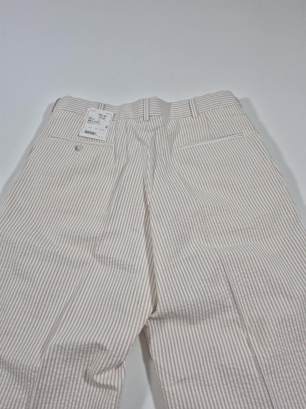 VTG Pants Mens 34x36 Beige Stripe Pleated Lined Cotton Blend Summer NWT - Picture 6 of 11